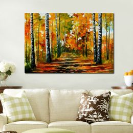 Modern Canvas Art Street Scenes Fiesta of Birches Hand-painted Oil Paintings Living Room Decor