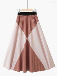 Skirts High Waist Simple Stripe Contrast Color Versatile Fashion Retro French Chiffon A-word Medium Length Pleated Skirt G377