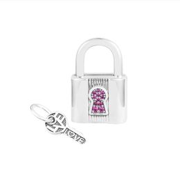 Fits Pandora Bracelet 925 Sterling Silver Padlock and Key Dangle Charm Crystals Beads for Women DIY Jewellery Gift Valentines New