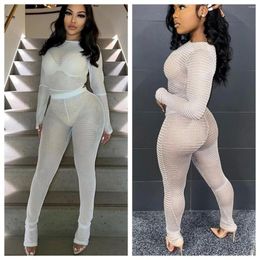 Women's Tracksuits Fashion Wheat Ear Net 2 Piece Set Women Outfits Sexy Hollow Out Top Flare Pants Skinny Club Baddie Matching Tracksuit Y2K