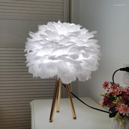 Table Lamps Modern Simple Feather LED Lamp Bedroom Study Dining Room El Bedside Living Decoration Metal Lights