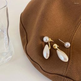 Stud Earrings Water Drop Simulated Pearl 2 In 1 Front Back Ear Jacket Studs Women Gold Plated Minimalist