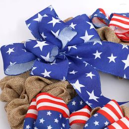 Decorative Flowers American Flag Ribbon Wreath Burlap Mesh Garland Pendant For Indoor Outdoor