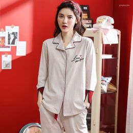 Women's Sleepwear Women Cotton Long Sleeve Cardigan Spring And Autumn Winter Trousers Korean Ladies Lapel Europe America Style Pyjama Sets