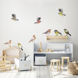 Birds Tit Finch Sparrow Watercolour Nursery Wall Stickers Removable DIY Peel and Stick Wall Decals Kids Room Interior Home Decor