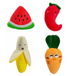 Pack of 4 Squeaky Toys Plush Adorable Durable Fun Pepper Banana Watermelon Carrot Toys for Puppies Pet Dogs Cats