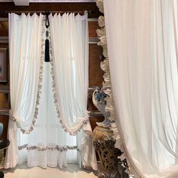 Curtain Modern Minimalist White Lace Curtains for Living Dining Room Bedroom Bay Window Atmosphere Blackout Cloth Customization 230615