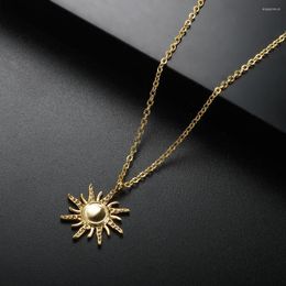 Pendant Necklaces Trendy Sun Flower Necklace Stainless Steel Gold Color Casting Metal Texture Chain Waterproof Simple Jewelry For Women