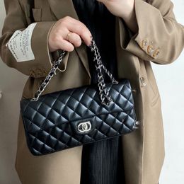 designer luxury goods womens zipper shoulder bag metal chain cowhide high quality crossbody bags rhombic lattice sewing thread black lambskin