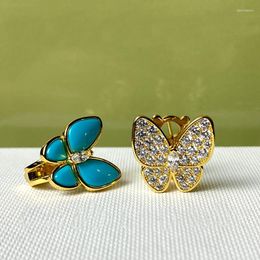 Backs Earrings Fashion Women Blue Butterfly Rhinestone Stud Asymmetric European Exquisite Clip Jewellery Gift