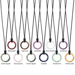 Pendant Necklaces Round Natural Crystal Necklace For Women Small Circle Agates Pink Quartz Stone Collar Minimalist Choker Jewellery