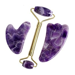 Full Body Massager Gouache Amethyst Natural Stone Massager Jade Roller Gua Sha Set SPA Acupuncture Scraping Crystal Gouache Scraper For Face 230614