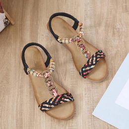 Sandals Fashion Woven Wedges With Elastic Band Comfortable Breathable Shoes For Daily Wear