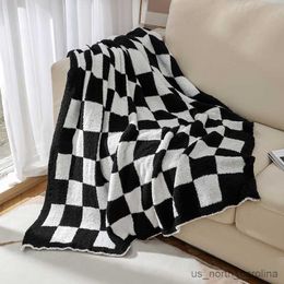 Blankets Nordic Office Blanket Outdoor Camping Tassels Blanket Plush Striped Plaid Blankets for Beds Sofa Travel Rug Cover cobertor R230615