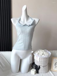 Women's Tanks 2023 Summer Women Korean Fashion Bustier Knit Halter Crop Tank Tops Corset Design Sexy Streetwear 2000s Aesthetic Cute Gyaru