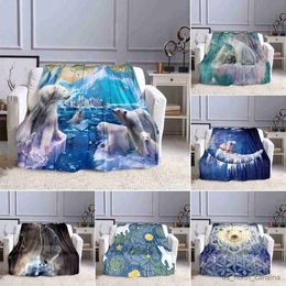 Blankets Cute Animal Polar Bear Blanket Printed Animal Pattern Flannel Throw Blankets Home Couch Printed Soft Warm Bedspreads R230615