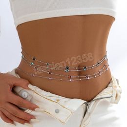 Boho Sexy Colorful Rhinestone Zircon Chain Waist Belly Belt for Women Summer Bikini Festival Rave Y2K Accessories Body Jewelry