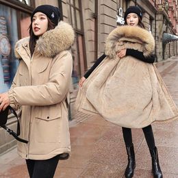 Women's Trench Coats Winter Down Padded Jacket Removable Plush Collar Warm Casual Thickened Women's Loose Windproof Flocking Coat