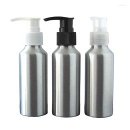 Storage Bottles 100ml Cosmetics Hand Lotion Pump Aluminium Bottle Press Packaging Container Black/White/Clear Head Metal Travel 20pcs