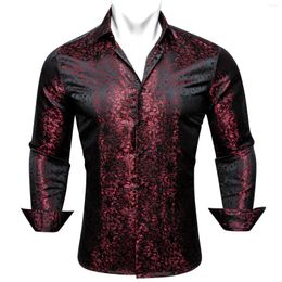 Men's Casual Shirts Designer Silk For Men Red Black Paisley Flower Spring Autumn Embroidered Blouses Regular Slim Fit Male Tops 653