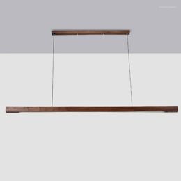 Pendant Lamps Black Walnut Dining Room Light Nordic Table Bar Office Simple Log Long Strip Lamp