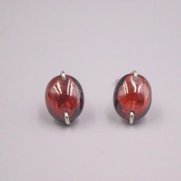 Stud Earrings Real Silver 925 For Women Female Girl Gold Korean Red Garnet National Style Round Gift