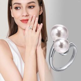 Wedding Rings Chic Gold Colour Simulated Pearl Ring Dainty Opening Adjustable Size Stainless Steel Finger Band