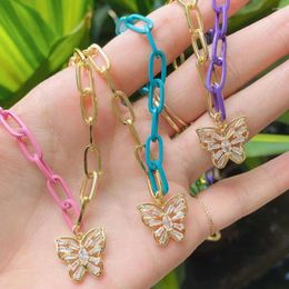 Chains 3Pcs Dainty Stylish Temperament Butterfly Copper Plating Link Chain Charm Design Choker Necklace For Women Jewellery