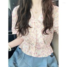 Women's Blouses Korejepo French Floral Top Women's Summer Fashion Short Shirt 2023 Sleeves Appointment Minimalist Romantic Blouse