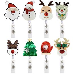 Party Favour Christmas Badge Keychain 8 Styles Snowman Retractable Pull Creativity ID Badges Holder With Clip Office Supplies Q200