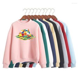 Women's Hoodies Magic Square Thawing Print Women Sweatshirt Sweet Korean O-neck Knitted Pullover Thick Autumn Winter Candy Color Lady