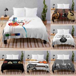 Blanket Colourful Guitar Musical Instrument Flannel Throw Blanket Music Rainbow Pattern Blanket King Queen Full Size for Couch Bed Sofa R230615