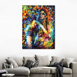 Textured Handmade Portrait Oil Painting Abstract Canvas Art Michael Jackson Modern Office Studio Decor