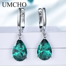 Ear Cuff UMCHO Created Green Emerald Gemstone Clip Earrings for Women Solid 925 Sterling Silver Anniversary Wedding Party Gifts Jewellery 230614