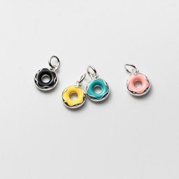 Pendant Necklaces Genuine 925 Sterling Silver Cute Sweet Colorful Donut Necklace For Women Teen Party Jewelry Accessories