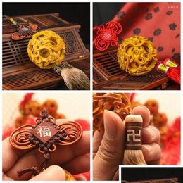 Keychains Lanyards Car Decoration Interior Hanging Mahogany Carving Pendent Protection Parts Lucky Fengshui Cll9352 Drop Delivery 316S