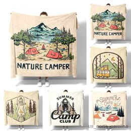 Blanket Summer Happy Camper Case Plaid Throw Blanket Beige Gift Set Sofa Cover Fluffy Soft Couch Decoration Nap Foot Warm R230615