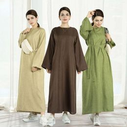Ethnic Clothing Large Size Women's Dubai Turkish Casual Solid Colour Dress Loose Robe Fashion Abayas For Women Kaftan Femme Musulman