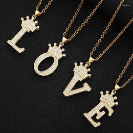 Pendant Necklaces Trendy Crown CZ Letter Necklace Stainless Steel Chain For Men Women Gold Color Charm Name Initials Jewelry Gift