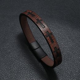 Popular Men Style Cross Pattern Leather Bracelet Bangle Jewelry for Gift