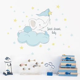 Cartoon Elephant On The Clouds Wall Sticker Kids Baby Room Bedroom Home Decoration Wallpaper Self Adhesive Cute Animal Stickers