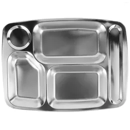 Dinnerware Sets Stainless Steel Dinner Plate Kitchen Tableware Divided Dish Kids Lunch Compartment Tray Storage