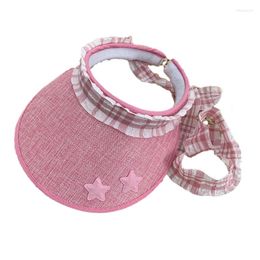 Wide Brim Hats Star-patch Color Visors For Girls Women With Strap Soft Adjustable Sports Hat Empty Top Outdoor Summer