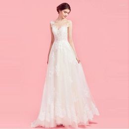 Wedding Dress Fashion Appliques Lace Cap Sleeve Sashes Tulle A-Line 2023 Bridal Gown Beach Vestido De Novia Custom Made