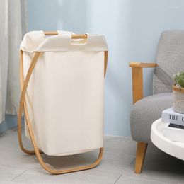 Laundry Bags Bin Nordic Simple Basket Bamboo Fabric Bag Folding Design Storage Comfortable And Breathable