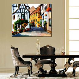 Fine Art Canvas Painting Germany Town on The Hill Handcrafted Contemporary Artwork Landscape Wall Decoration