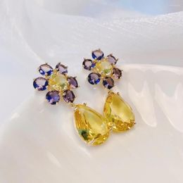 Dangle Earrings Fashion Water Drop Cubic Zirconia Beautiful Flower Colourful Big Stone Party Jewellery Luxury Women Earring