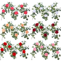 Decorative Flowers Fausse Fleur Artificielle Guirlande Silk Peony Garland Artificial Eucalyptus Hanging Plant Vine For Exterior Garden Swing