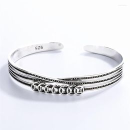 Bangle Good Luck Retro Copper Coin Silver Colour Female Resizable Bracelet For Women Fashion Jewellery Trendy Gift