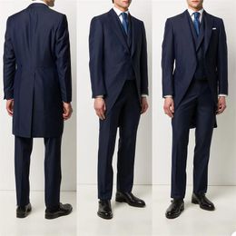 Men's Suits 3 Pieces Tailcoat Men Navy Modern Custom Made Handsome Spring One Button Cotton Formal Business Coat Pant Vest